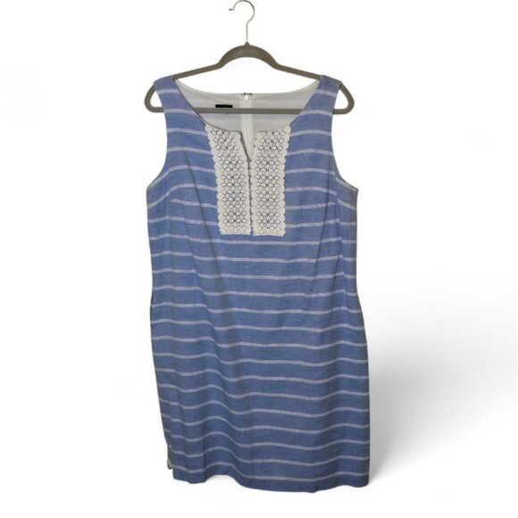 Talbots Linen Blend Blue and White Striped Shift Dress Size 14 - Picture 2 of 7